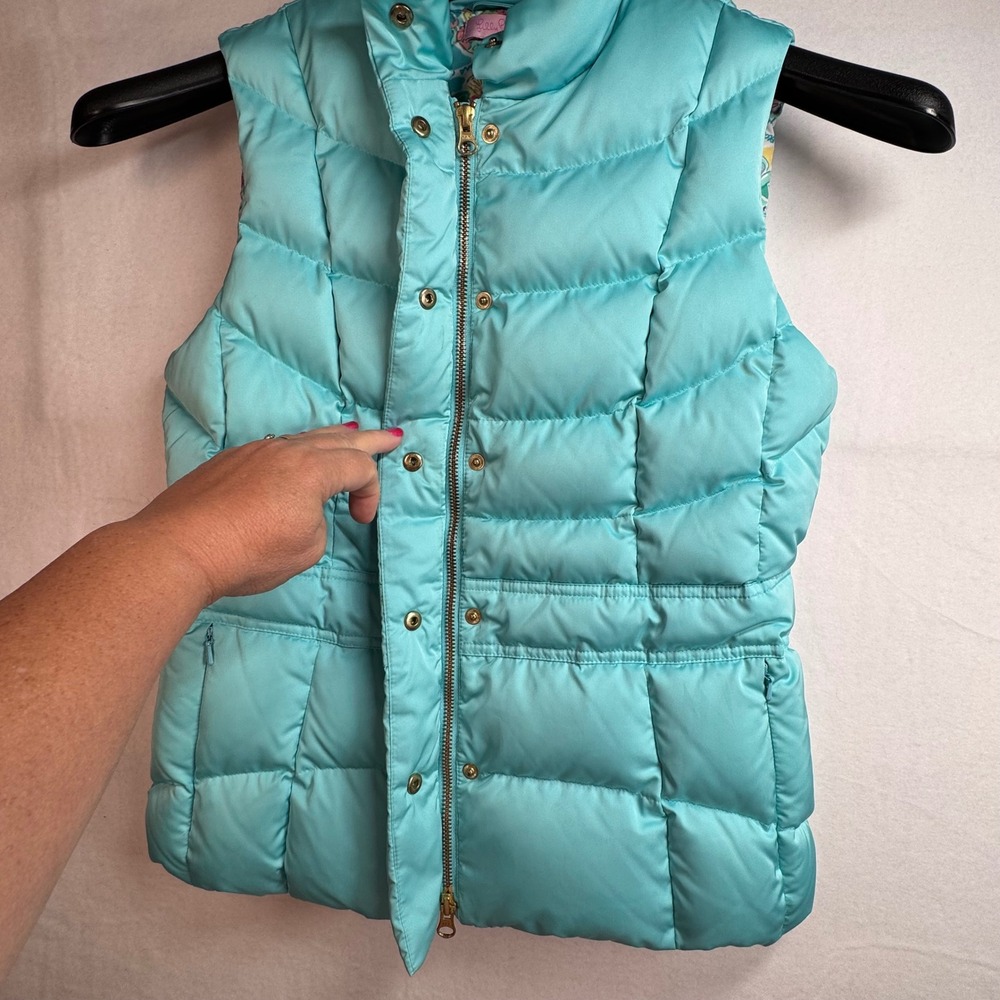 Lilly Pulitzer Turquoise Blue Quilted Duck Down Syd Puffer Vest Women Small - Picture 10 of 10